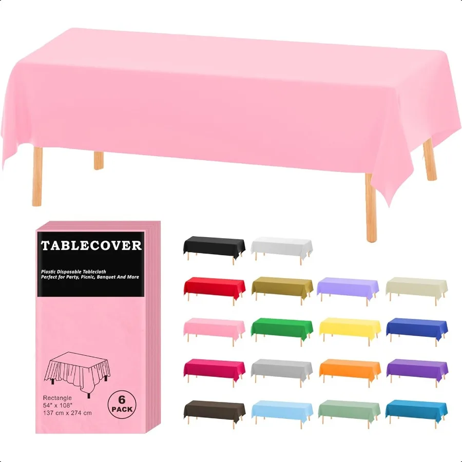 

Plastic Table Cloth 12 Pack Pink Rec Tablecloth Individually Wrapped for IndoorOutdoor 54 x 108 Inch Table Cover for Party Pic