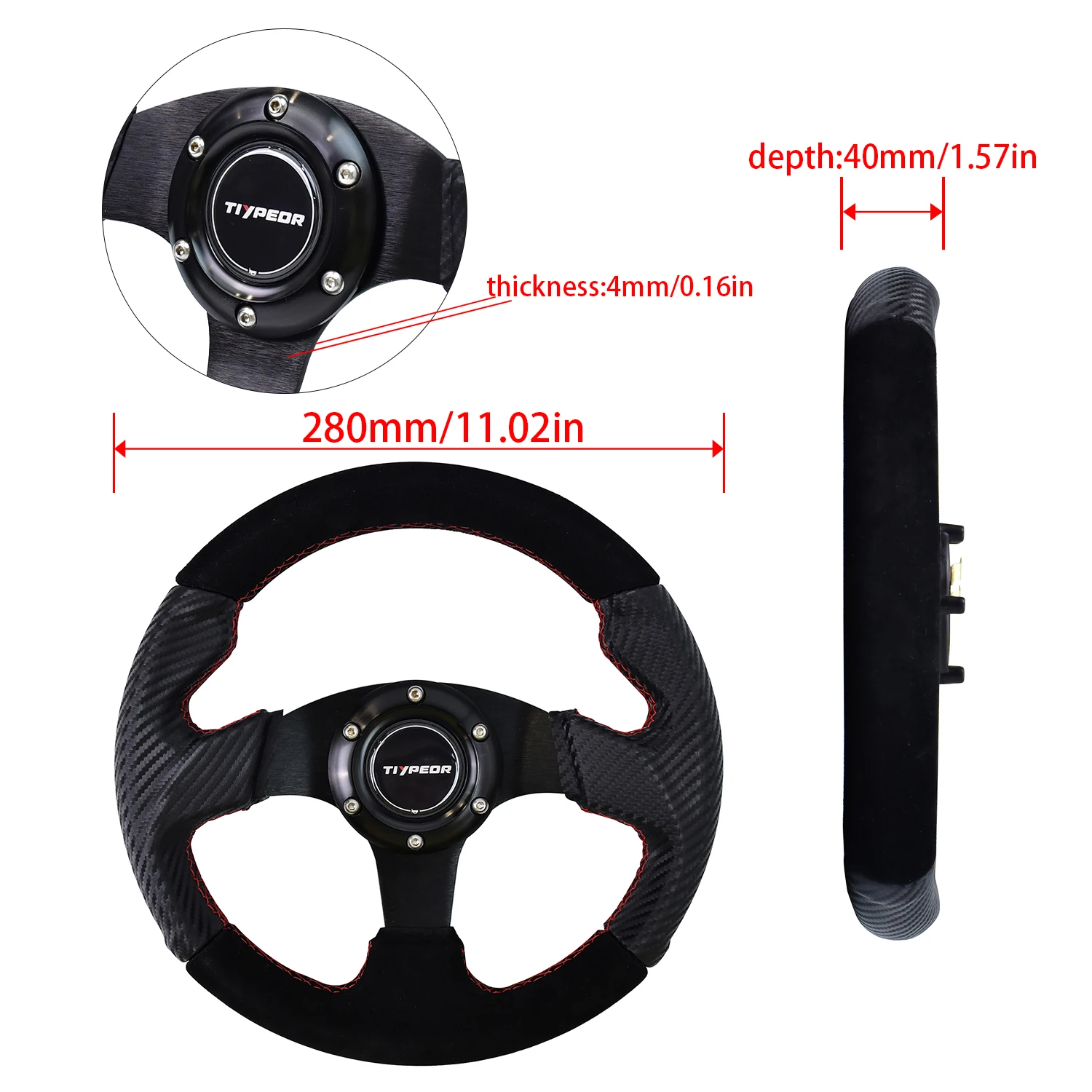 Picture 4: TIYPEOR Jdm Style 280mm Leather Drift Small Steering Wheel for Racing style Japanese Wheel