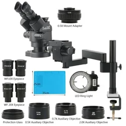Eakins 3.5X-180X Simul-focal Trinocular Stereo Microscope Folding Articulating Arm Clamp Stand For Industrial PCB Soldering