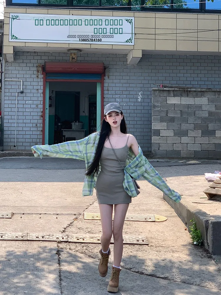 

een Plaid Women's Loose Sun Protection irt Summer Outerwear Collar Long Sve Button Detail Commute Sle Casual irt