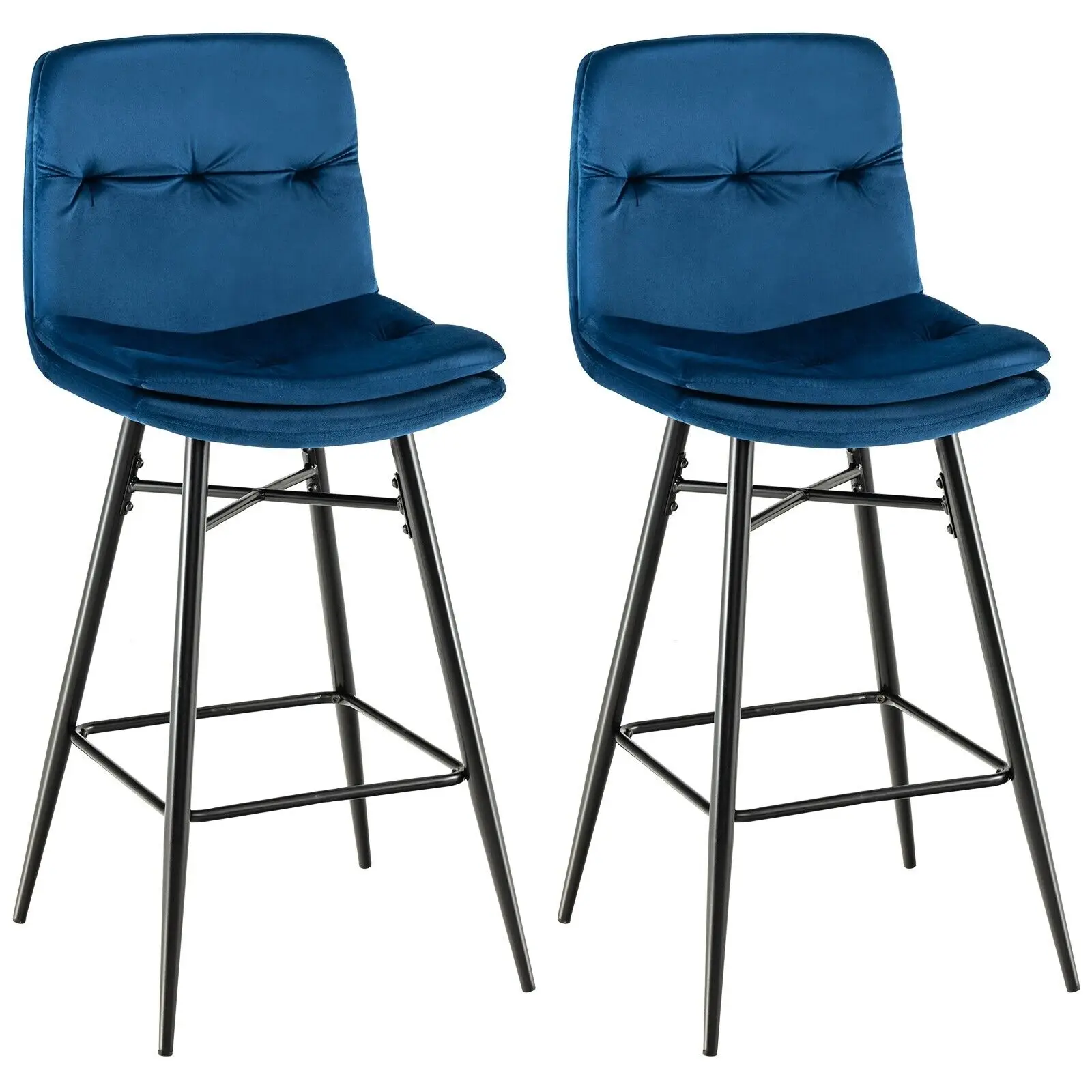 GOFLAME Set of 2 Bar Stools Velvet Counter Height Chair Upholstered High Dining Chairs