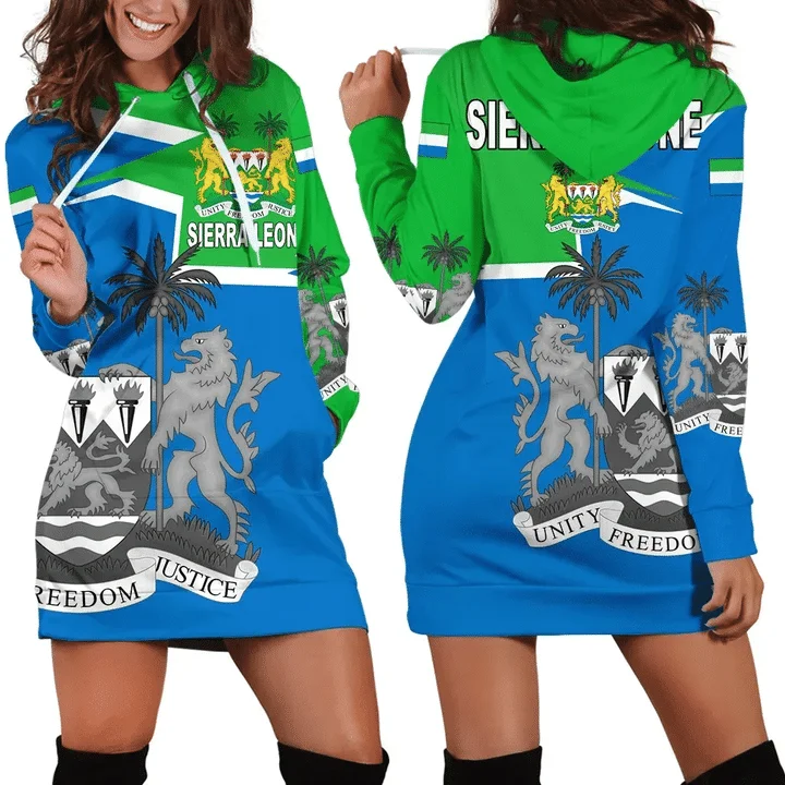 

Sierra Leone Women Hoodie Dress Coat of Arms 3D Printed Lady One-Piece Female Hooded Pullover Spring Autumn Casual Long Sleeve