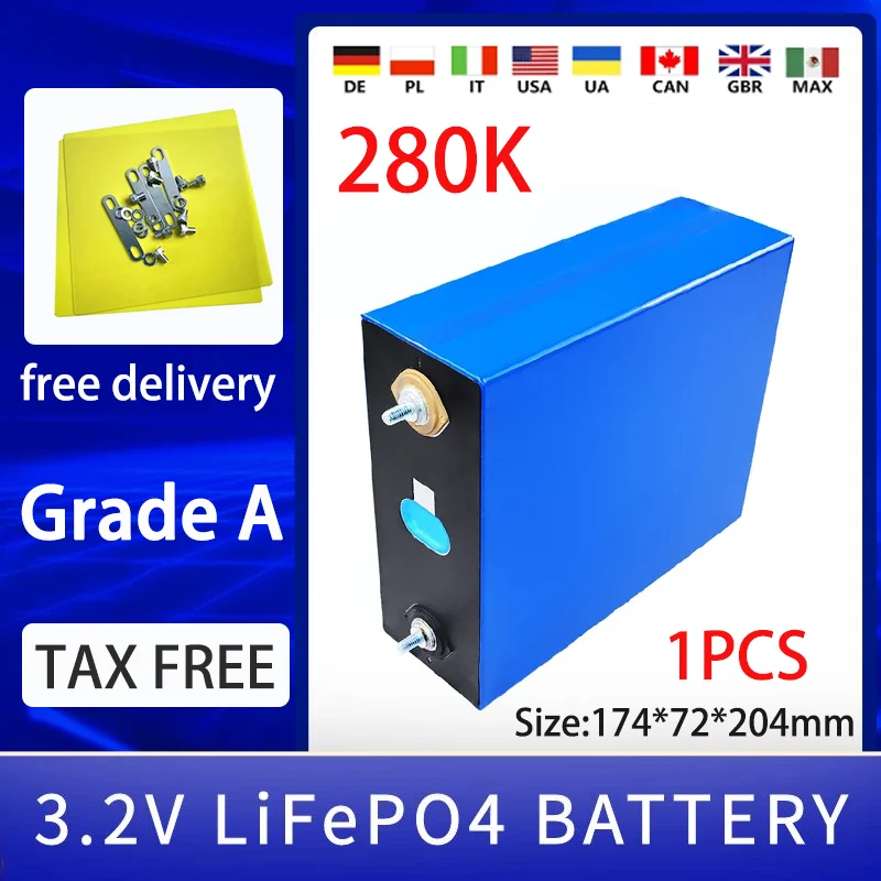 

1PCS LiFePO4 battery 3.2V 280Ah A-grade screw EVE 100% full capacity suitable for DIY 12V 24V 48V home energy solar systems