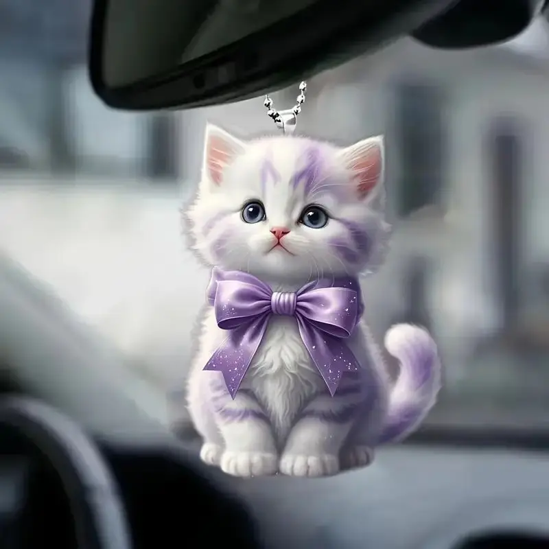 New 2D Color Fox Cat Dog Acrylic Pendant Interior Rearview Mirror Hanging Decoration Backpack Animals Key Chain Charm Ornament