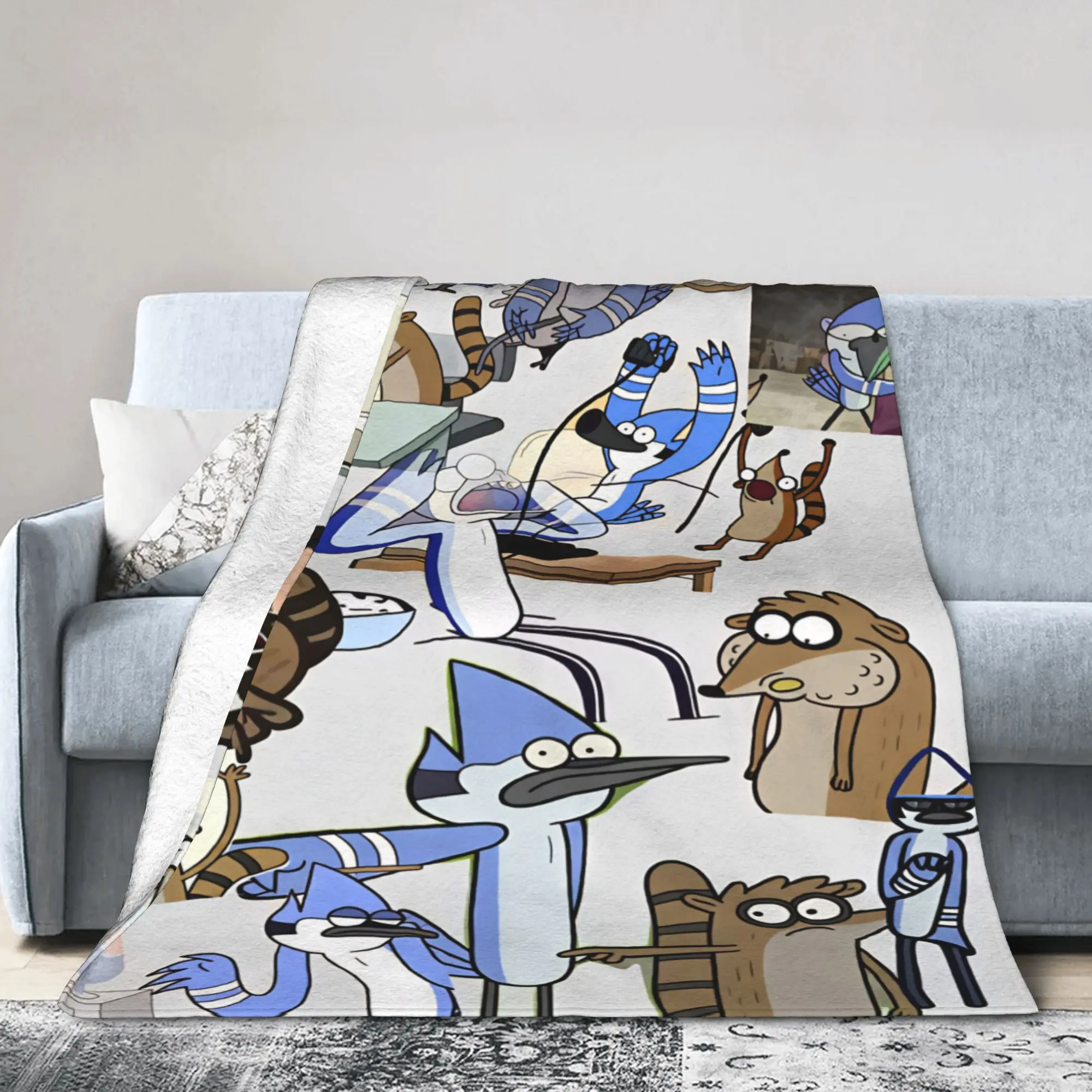 Mordecai And Rigby Regular Show Cartoon Characters Throw Blanket Cozy Fashion Blanket For Bedroom Flannel Bedspread Bed Cover