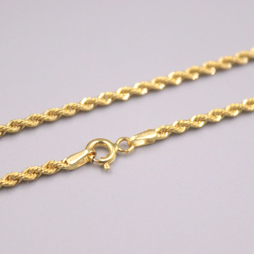 Real 18K Yellow Gold Unisex Necklace 2mmW Twist Rope Chain Link 23.6