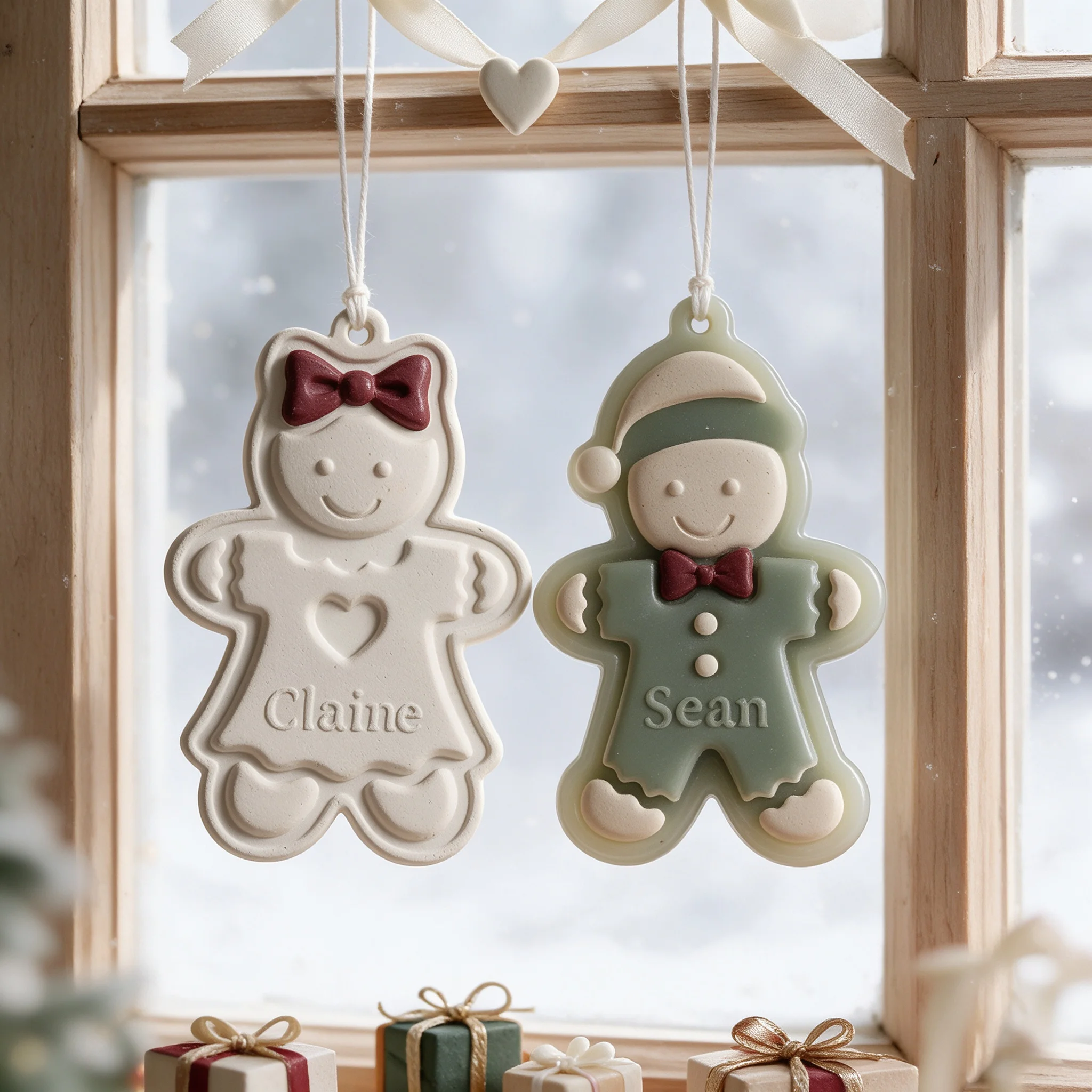 2Pcs Christmas Gingerbread Boy Girl Silicone Mold DIY Resin Keychain Hanging Ornament Plaster Mould