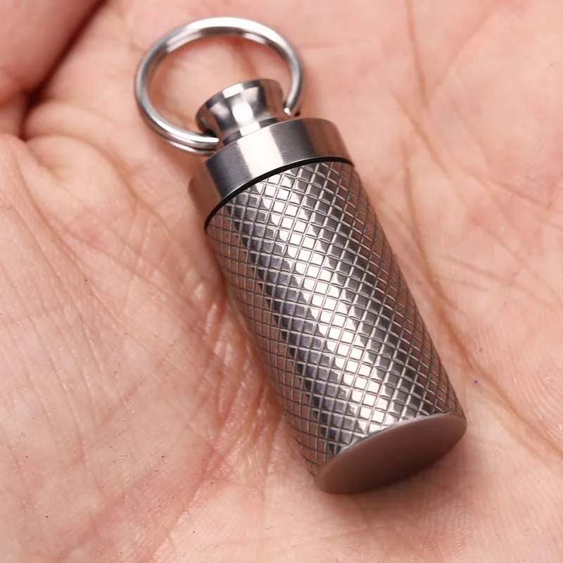 Titanium Mini Pendant Pill Box Sealed Waterproof Vial Canister Small Medicine Bottle Outdoor Portable Keychain Pill Case