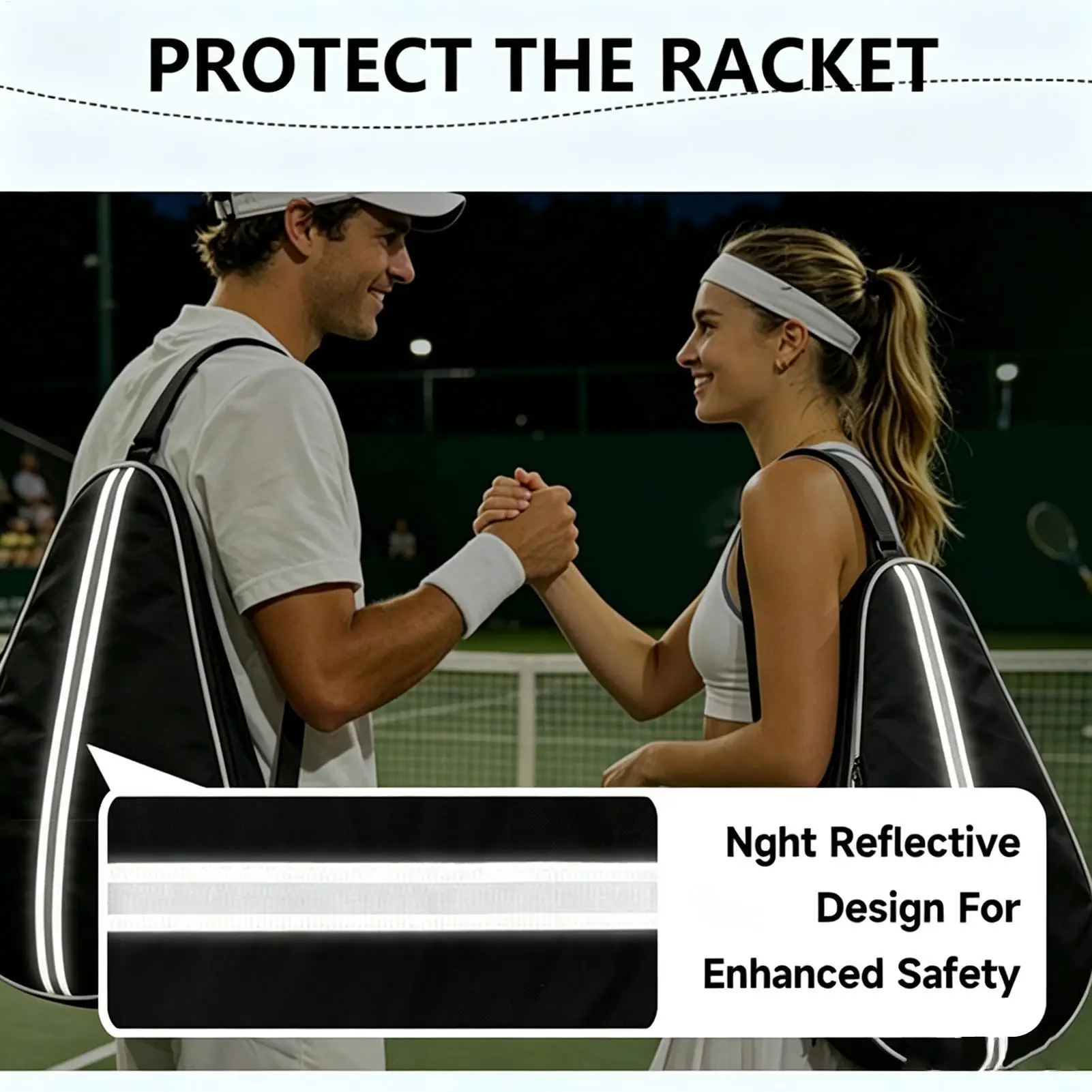 Tennis Racket Bag Padded Portable Waterproof Night Reflective Sling Paddle Storage Travel Backpack For Gym Park Club Stadium