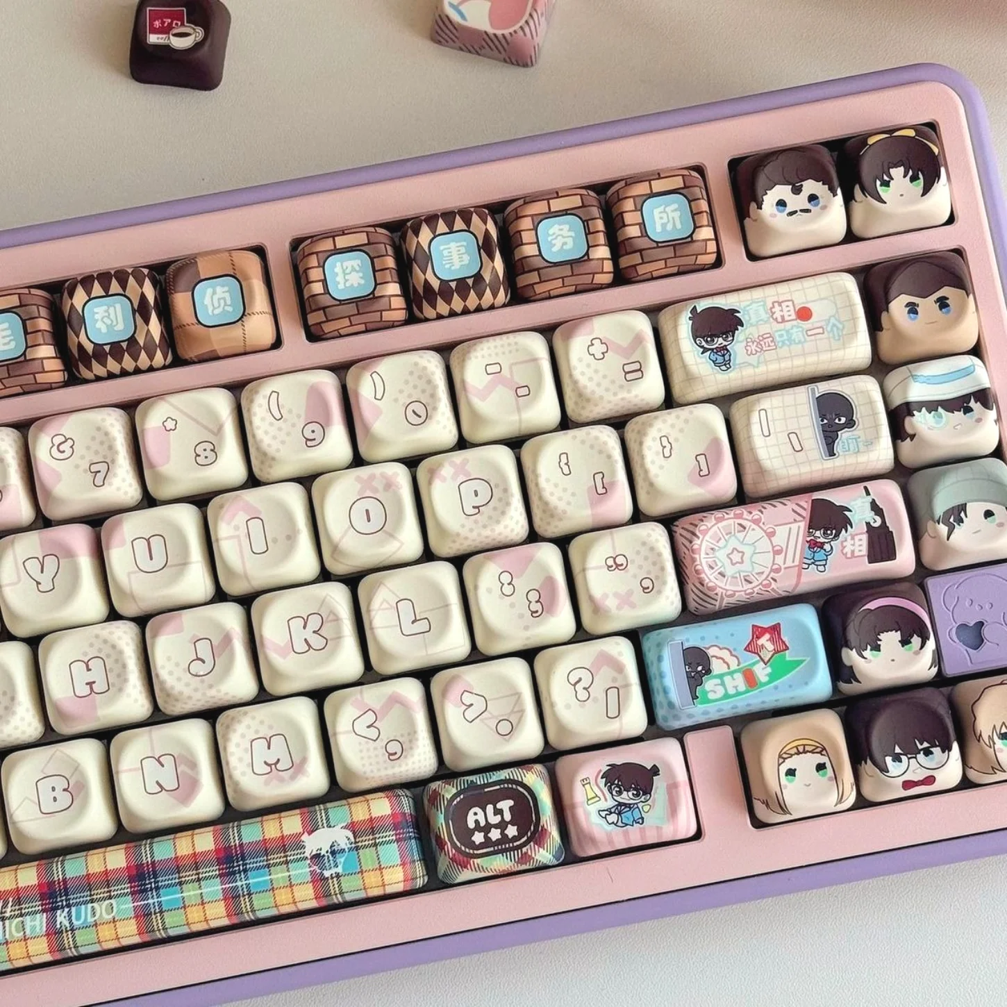 Anime, Junior Detective MOA Keycap PBT 138 Keys, Customized for 60/84/98/108 Mechanical Keyboard
