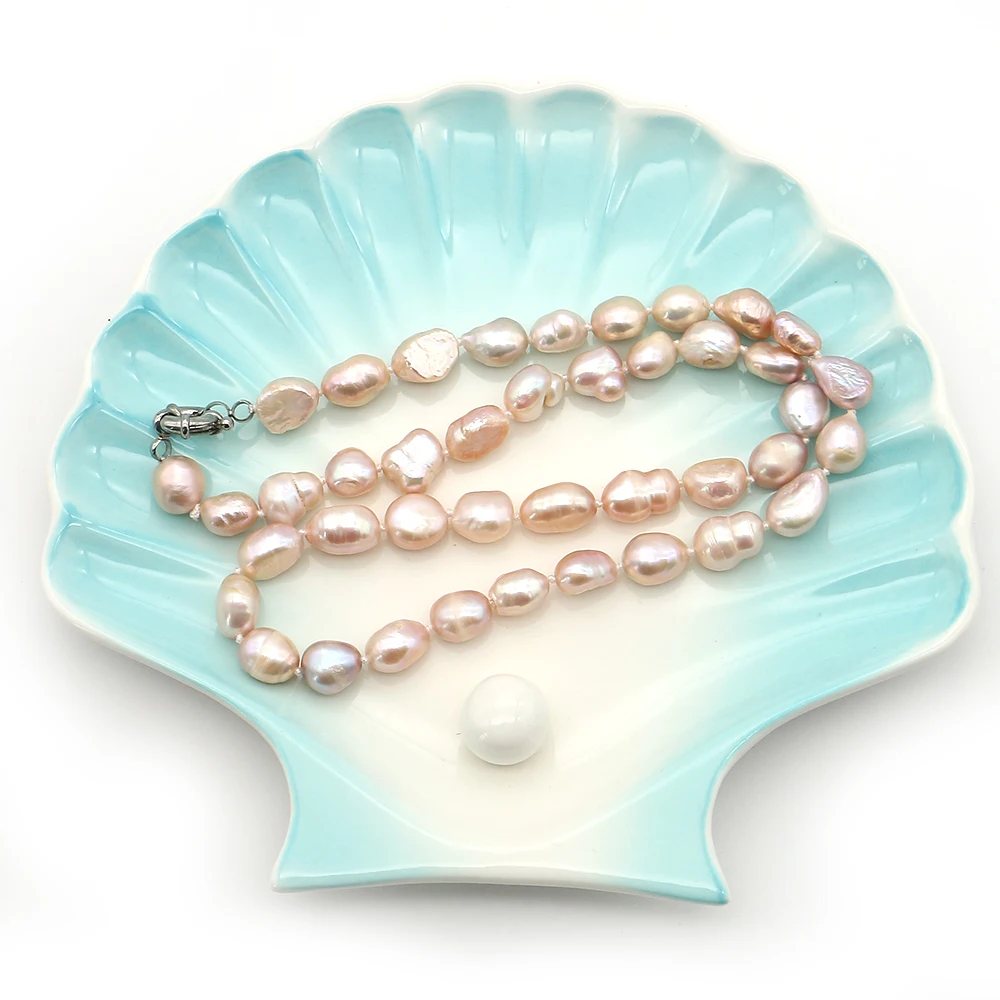 Light Luxury Fashion Natural Freshwater Pink Round Hole Double-sided Smooth Pearl Necklace Jewelry Exquisite Banquet Party Gift