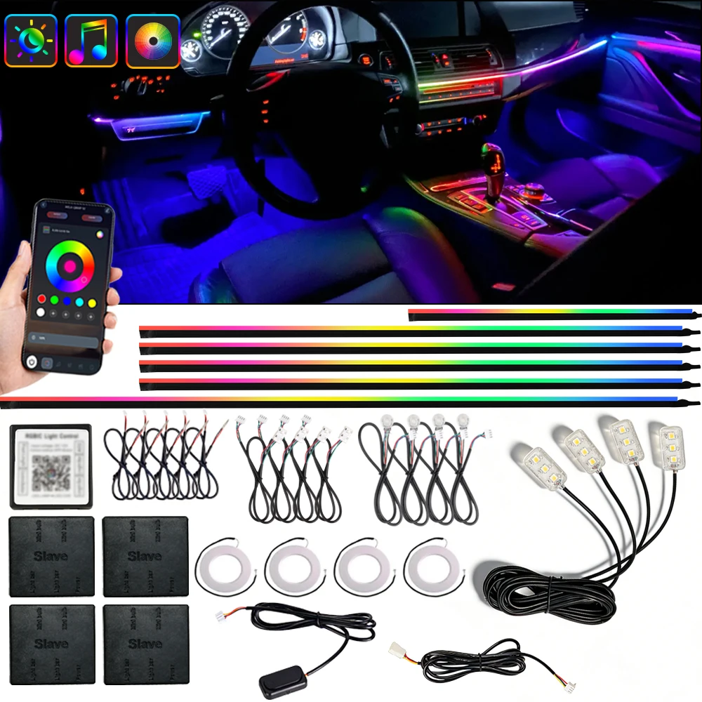

For BYD Car Tesla 3 Y S X Neon LED Car Interior Ambient Light Kit App Music Control Symphony Auto RGB Decorative Atmosphere Lamp