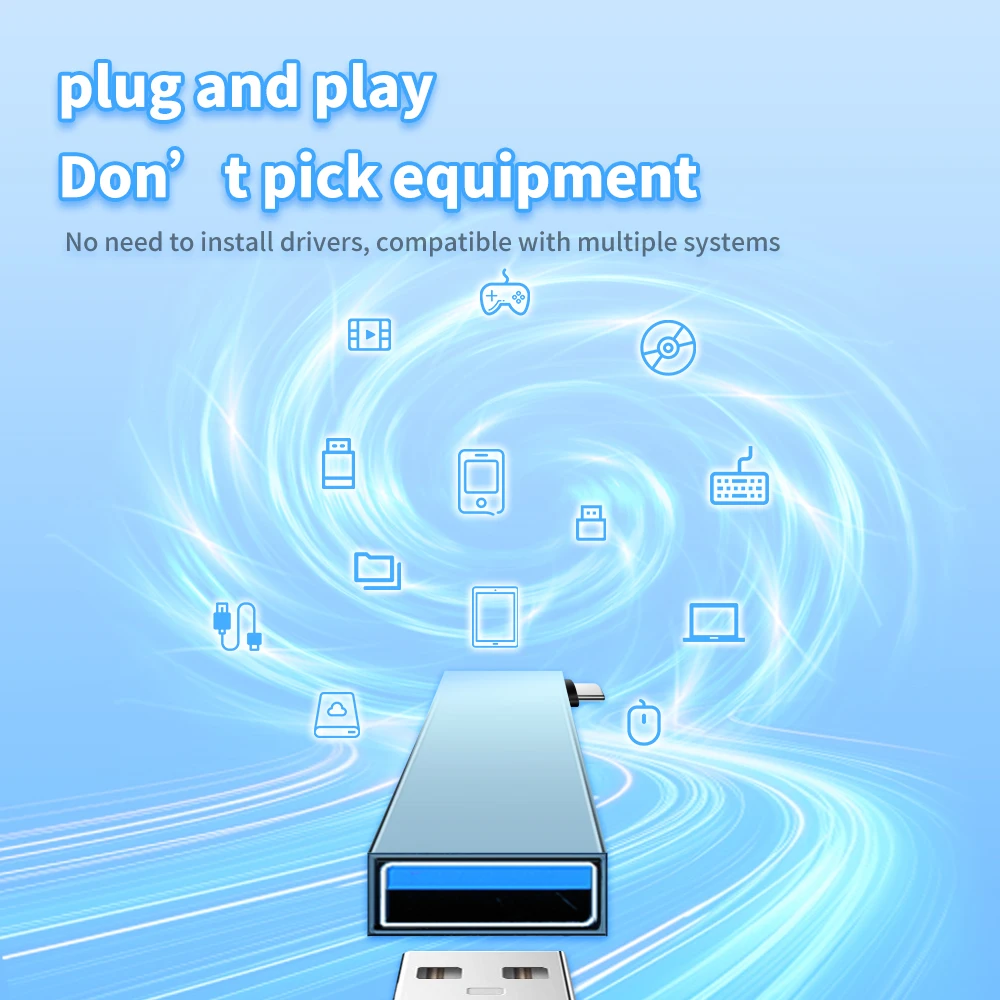 USB 3.0 Type-C Hub, 3-Port Multi-USB Splitter OTG Adapter for Tablet and Computer Expansion