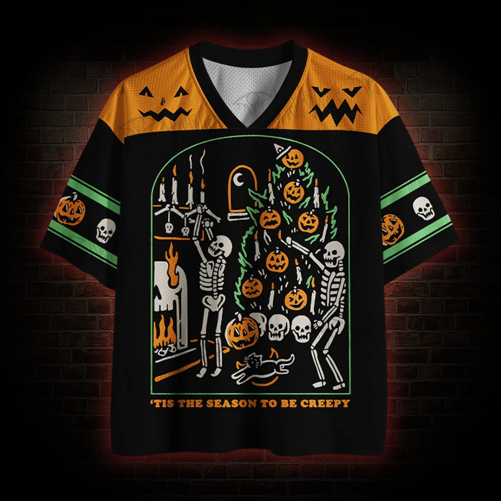 Halloween Limited V-neck Short Sleeved Shirt, Horror Night Pumpkin Head Short Sleeved Shirt,Trendy Sportswear,Full Print T-shirt
