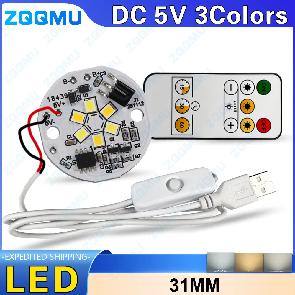 LED 5V 31MM White Light Warm White Light Tri-Color Low-Voltage Lamp Sheet 2835 LED Beads USB Powered Beech Wood Lamp Base