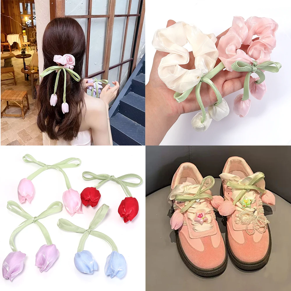 

5 шт. разноцветных цветочных нашивок-бантиков в форме тюльпанов, 3D цветы ручной работы для декора подушек, сумок, вязания крючком, поделок своими руками, аксессуары для дома