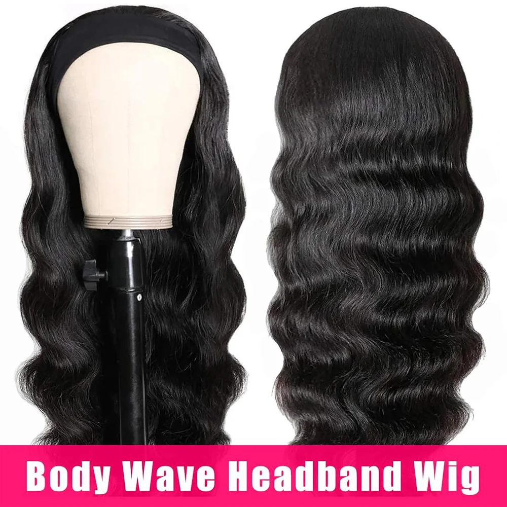 Headband Wig Human Hair Body Wave Headband Wig None Lace Front Wigs Brazilian Human Hair Wigs Headband Half Wigs For Black Women