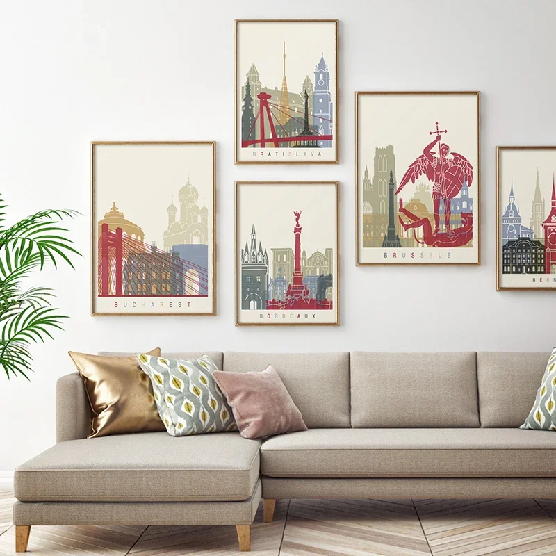 Paris Rome London Vienna art canvas wall painting home decor Nordic retro travel city poster