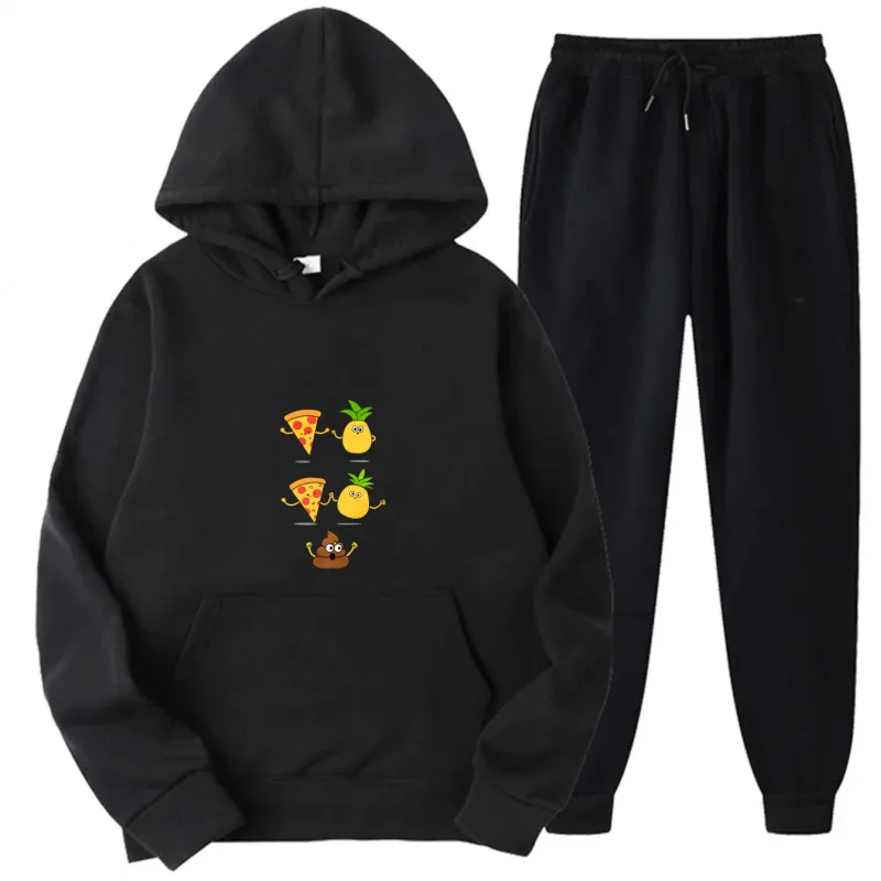 مجموعة هوديي رمادية مطبوعة بنمط بيتزا أناناس أنبوب الرموز التعبيرية