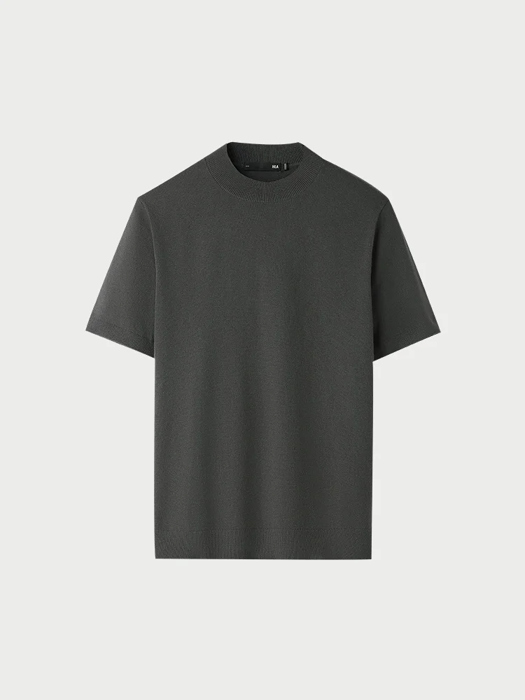 Heat Storage Short Sleeve Knitted Sweater Casual Half High Collar Black Male Autumn New Style Simple Style Straight Cut Male ...