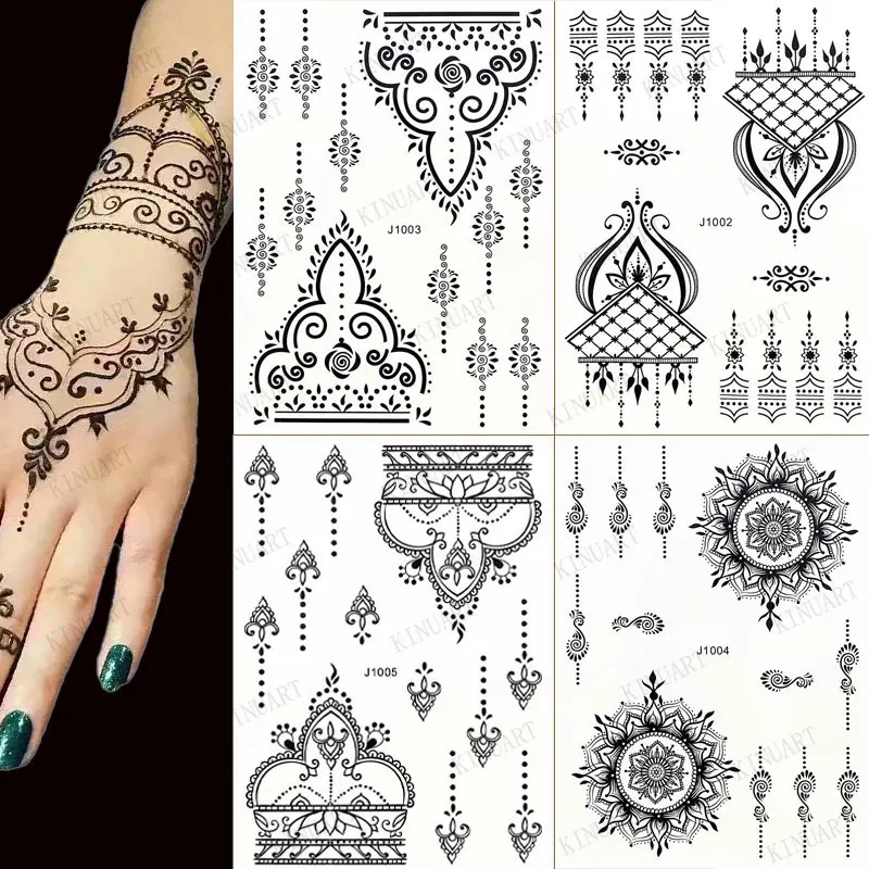 Black Henna Tattoo Stickers for Hands Temporary Tattoos for Women Body Lace Tatoo Temporari Waterproof Fake Tattoo Hena