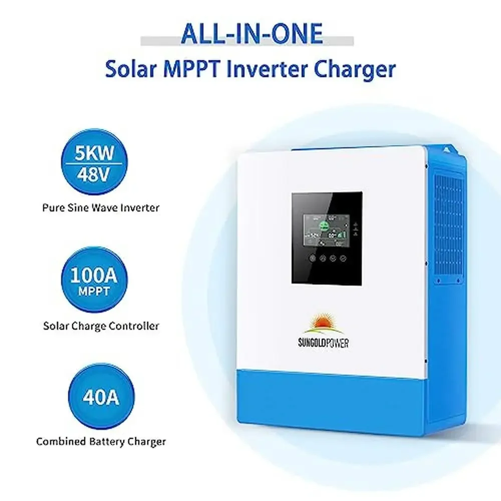 5000W Pure Sine Wave Solar Inverter with MPPT Charger and Hybrid Functionality 120V AC Output 100A Battery Charging Compatible