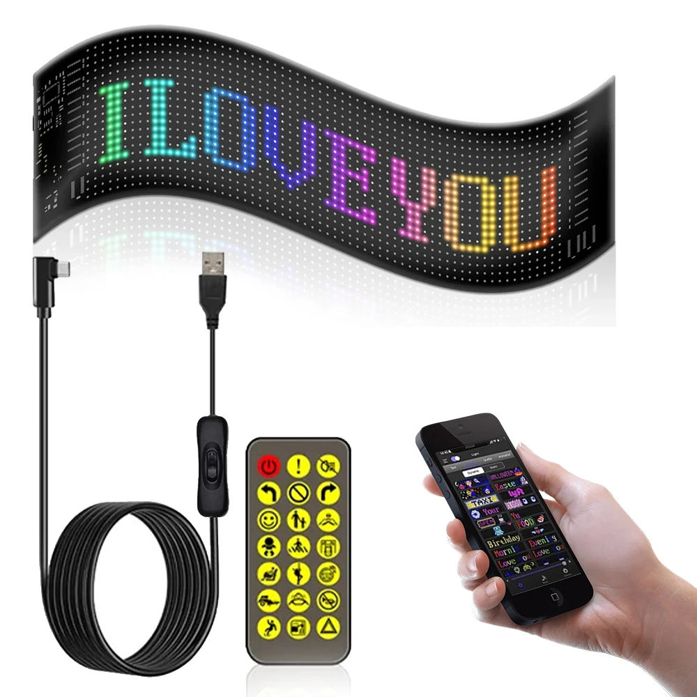 USB 5V Soft Flexible Advertising Light Scrolling Sign Bluetooth APP Control LED Matrix Pixel Panel for Store Car Stage Display