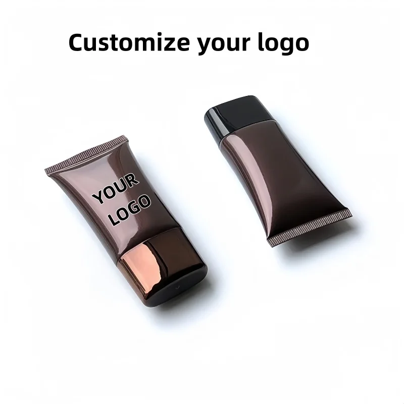 【ロゴカスタム】50個 カスタマイズされた30mlブラウンウルトラフラットチューブ ブラウンゴールド/ブラック/ゴールドフラットカバー インナープラグ付き カスタマイズされた工場製