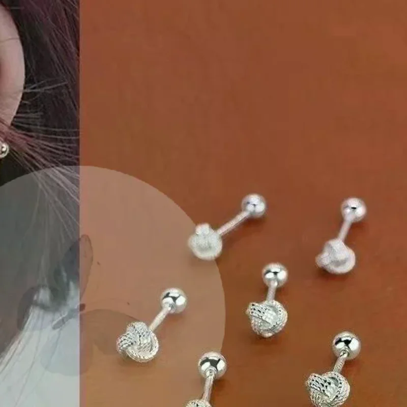 Hypoallergenic Silver Knot Stud Earrings 1 Pcs Secure Screw Back Minimalist Jewelry for Mother's Day Gift Daily Use