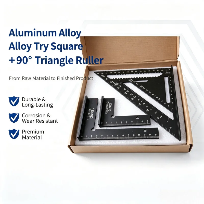 90 Degree Right Angle Triangle Ruler Kit Aluminum Mounted Flat Square Precision Measuring Accessory Woodworking Marking Layout