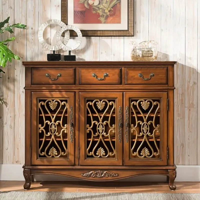 American foyer shoe cabinet, solid wood household, large-capacity foyer cabinet, multi-functional balcony storage
