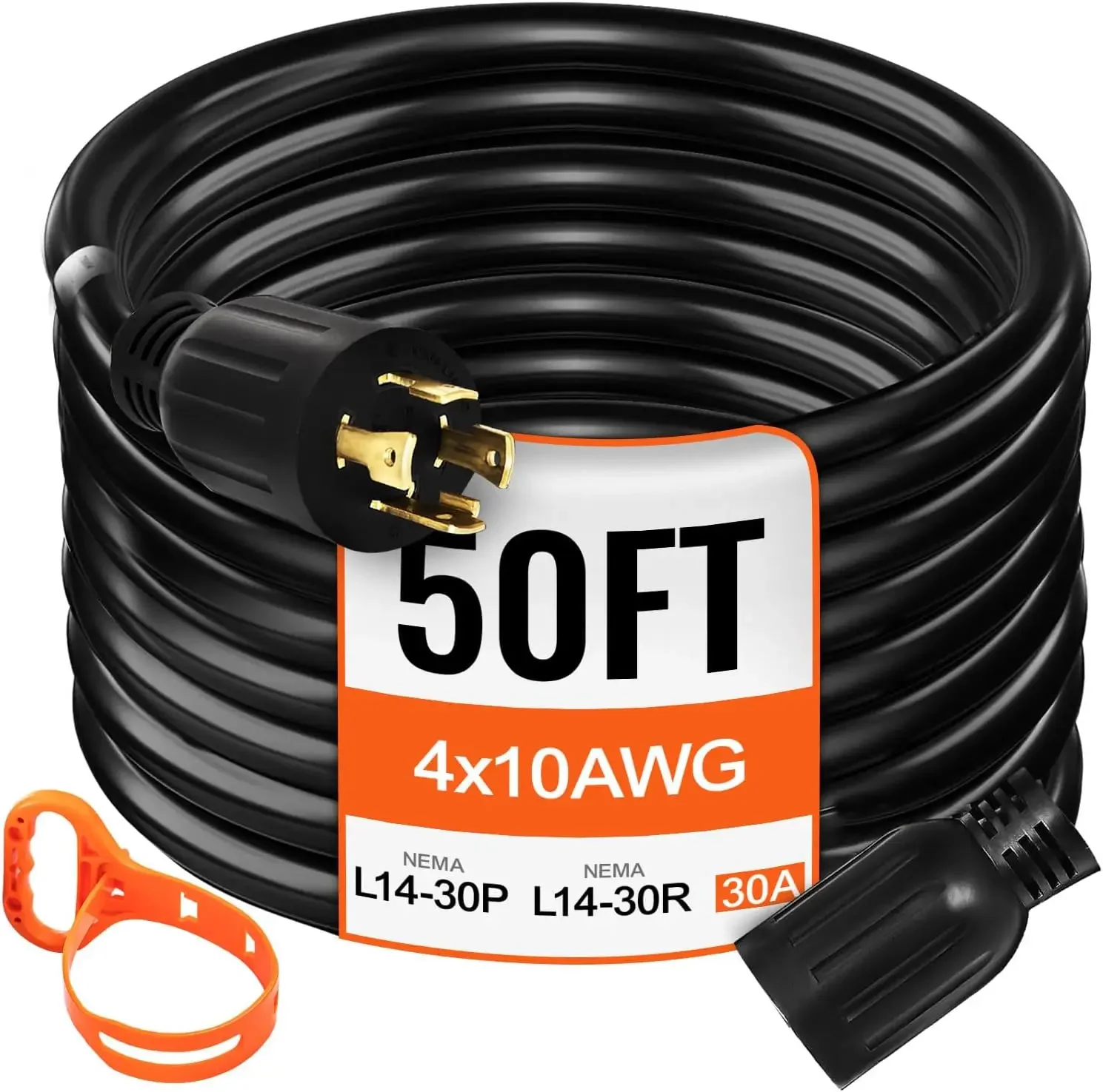 50 FT 30 Amp Generator Extension Cord SJTW 10 AWG 4 Prong, NEMA L14-30P 125/250V Heavy Duty Generator Power Cord with Twist Lock