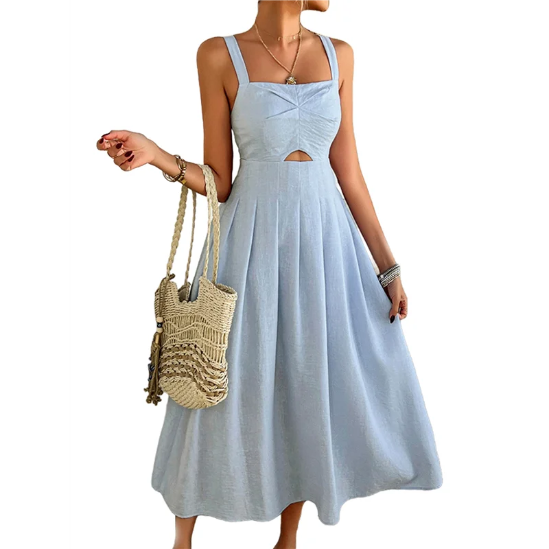 

ABRT-Womens Tie Front Button Down A-Line Dresses Summer Spaghetti Strap Midi Dress Floral Prints
