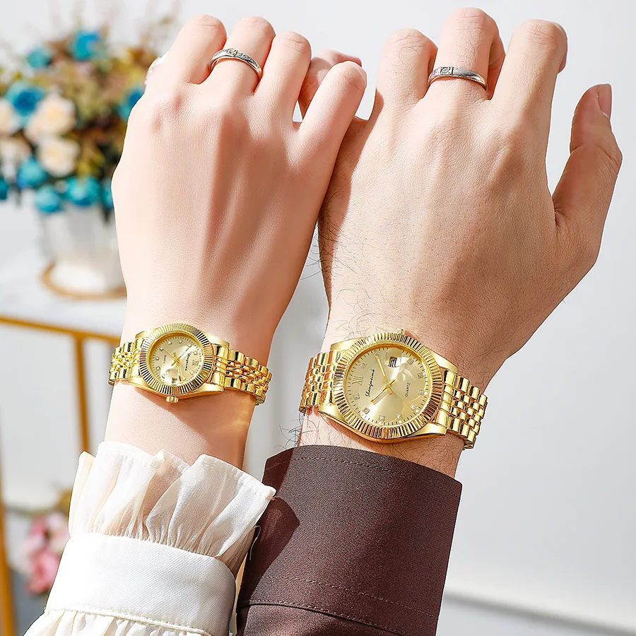 1 PCs Fashion Gold Steel Band Women's Quartz Watch