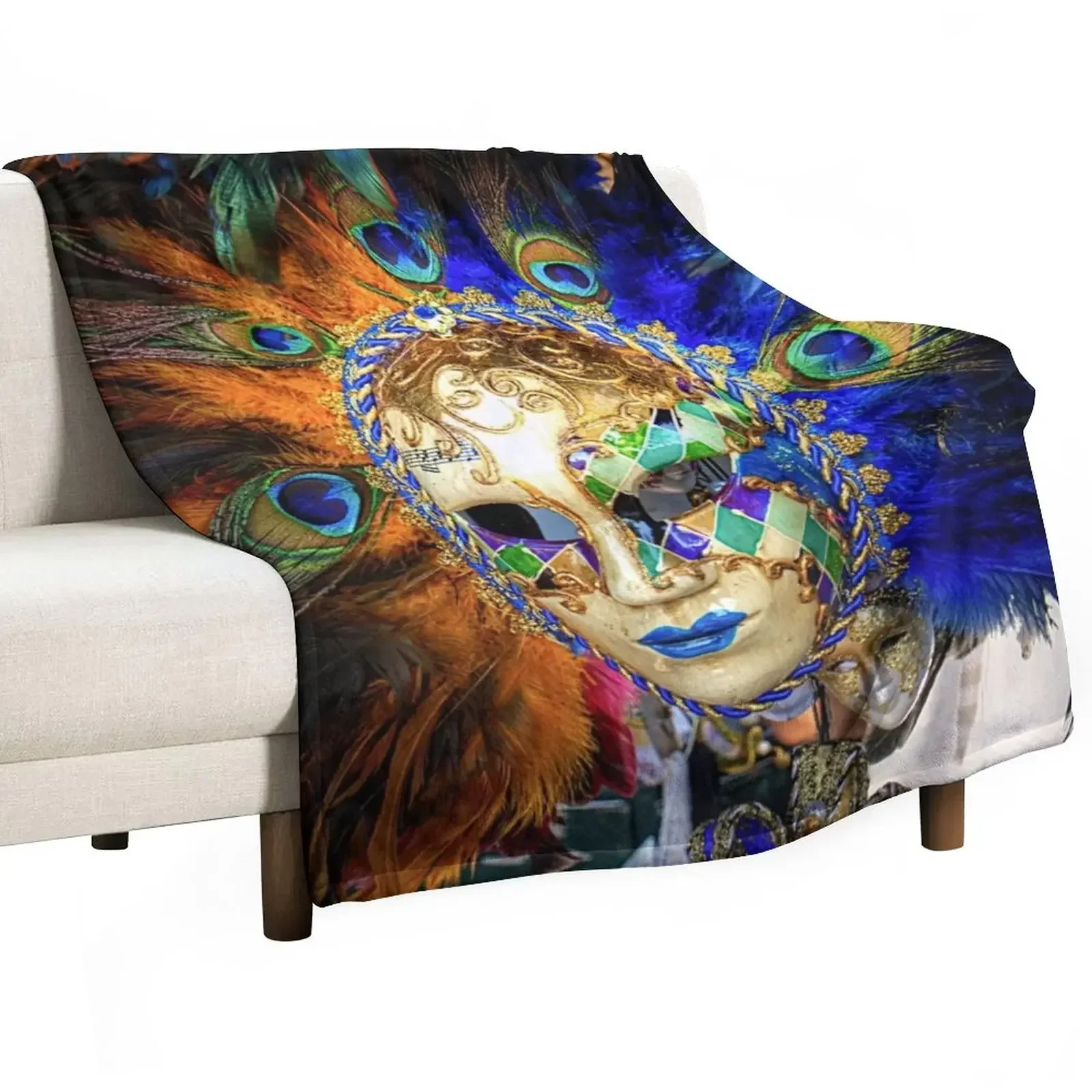 

Venetian Carnival Mask Throw Blanket Vintage Bed covers Blankets