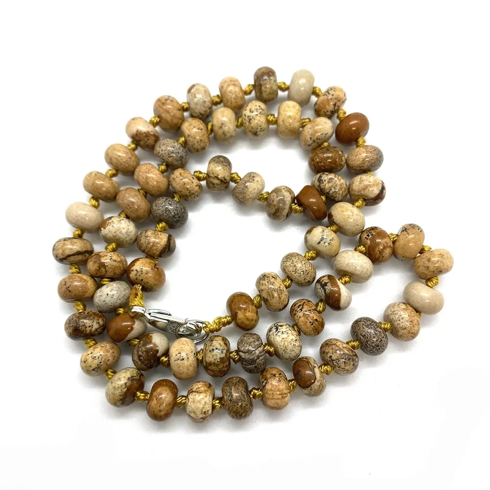 Classic Natural Stone Glass Crystal Necklace Flat Beads Ladies DIY Necklace Pendant Jewelry Tiger Eye Opal Gift Charm 5x8mm