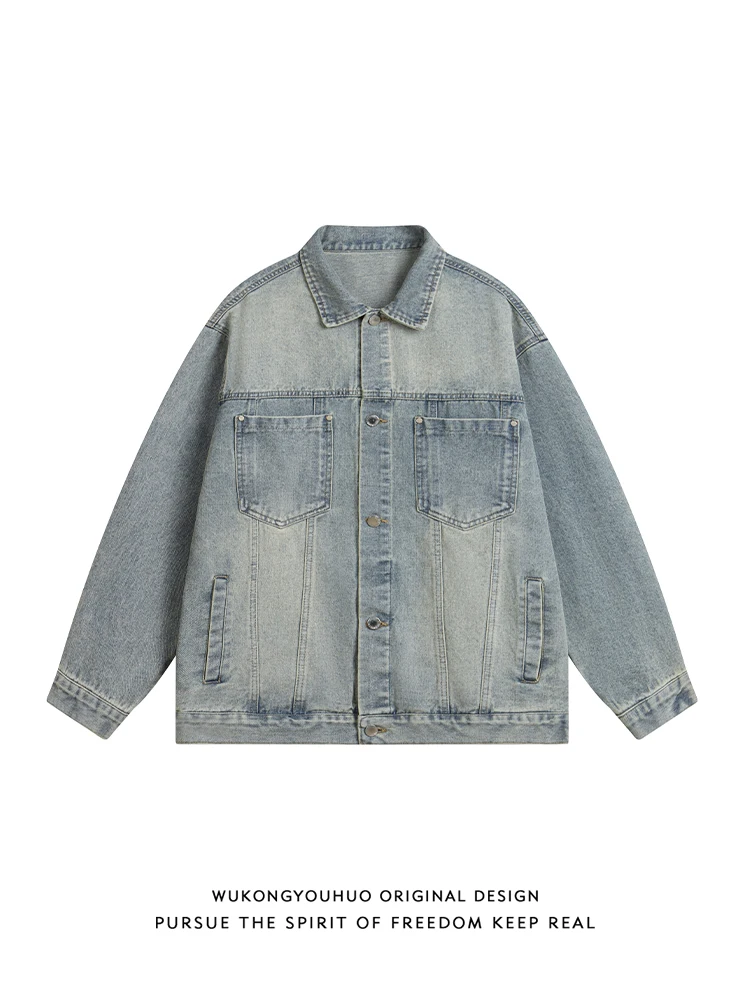 

Wukong Has Sto Streetwear Brand American Waed Vintage Jeans Jaet Men Women Autumn Loose Versatile Couples Jaet