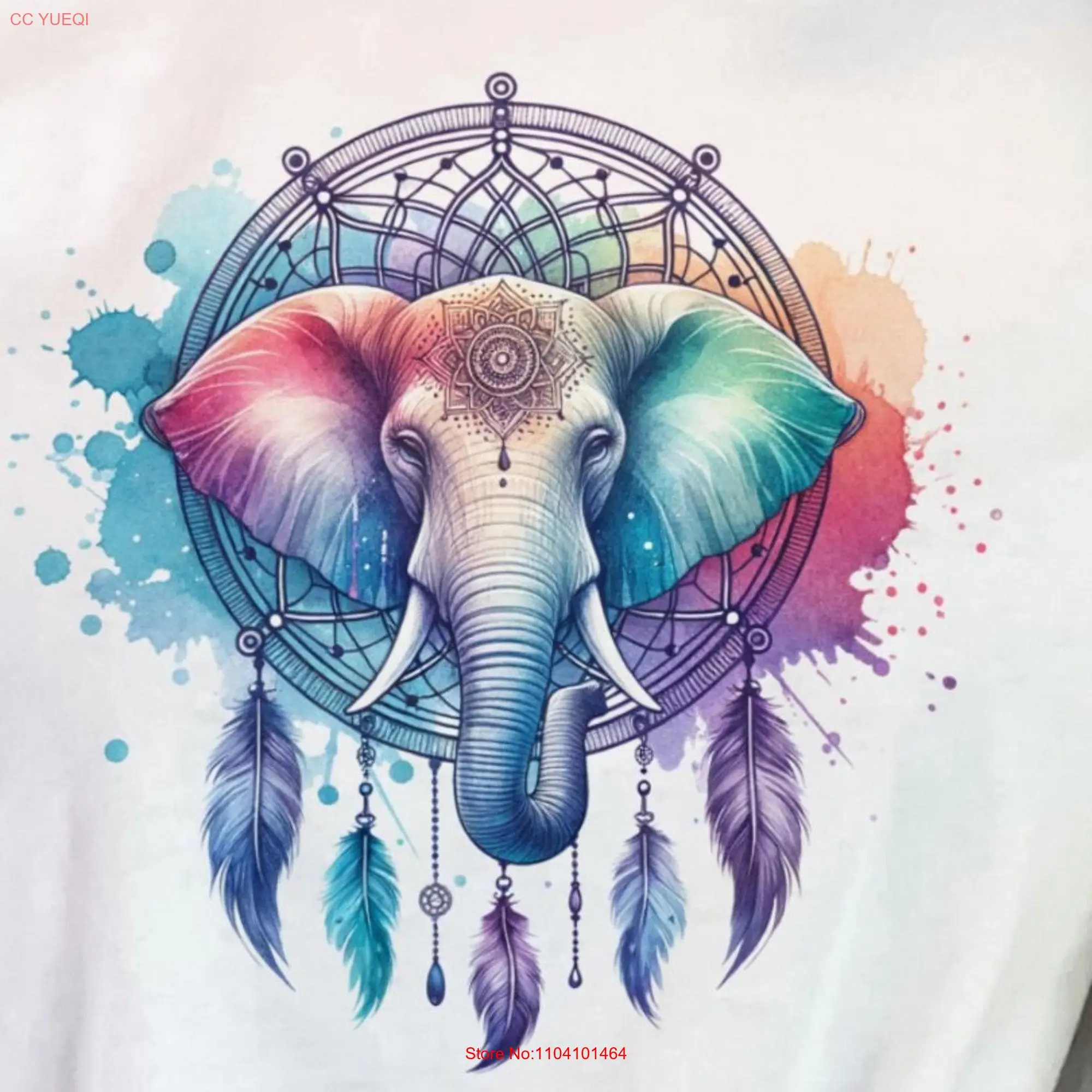 Watercolour Elephant Dreamcatcher T Shirt Head Lover Mandala long or short sleeves