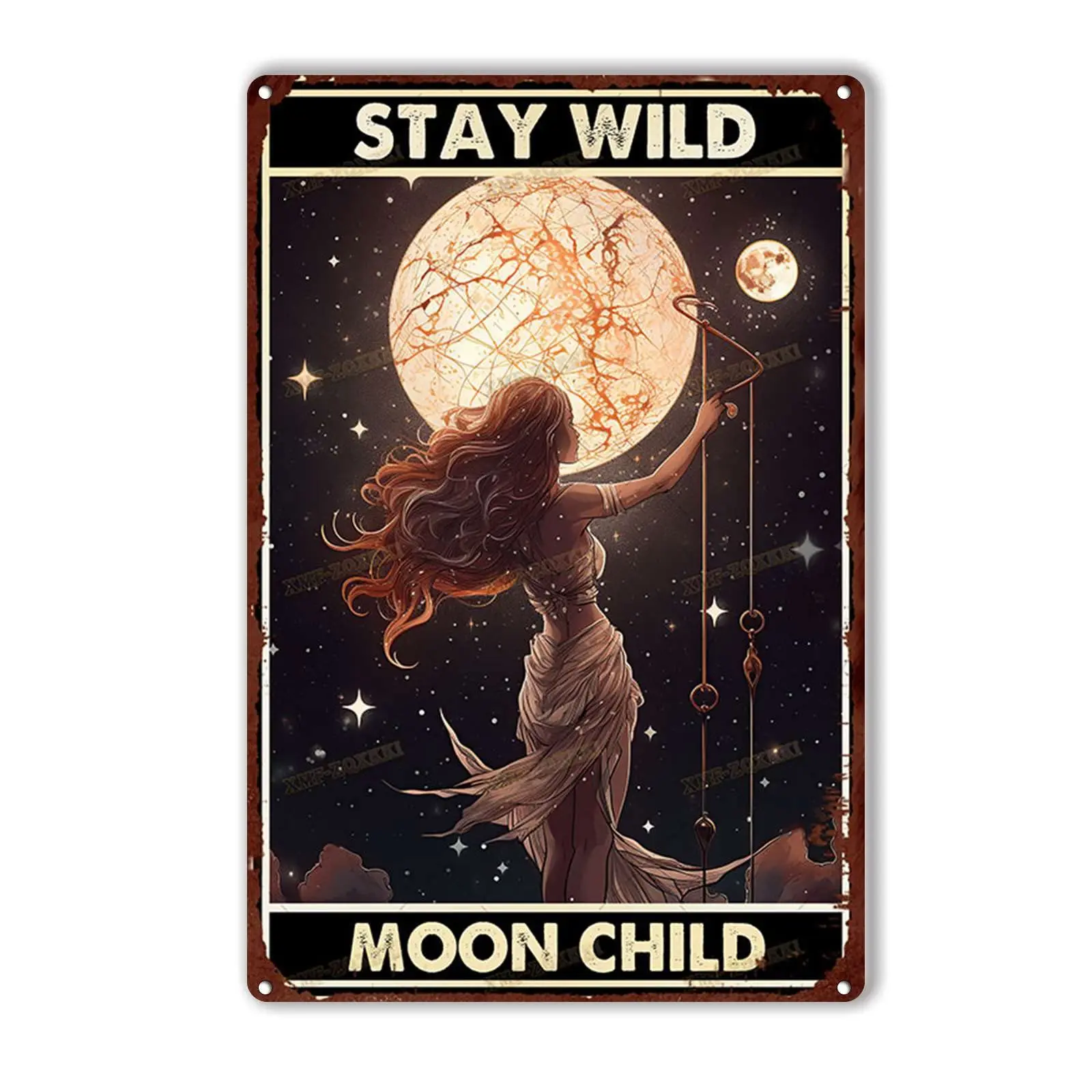 TSEZLOJH Metal Tin Sign Stay Wild Moon Child Tin Signs Sign Metal Tin Sign Home Bar Wall Decor 8x12inch sign