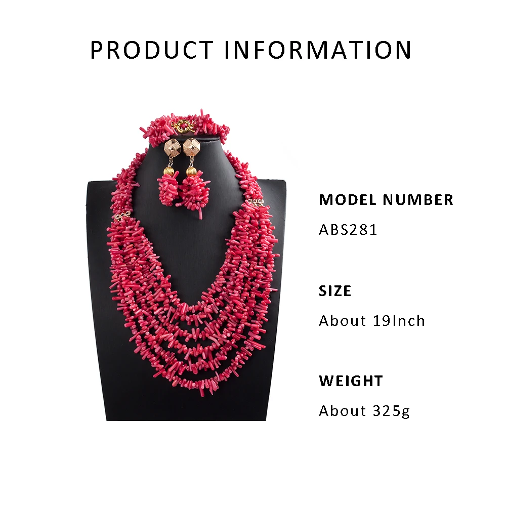 New Amazing Red African Coral Beads Jewelry Set Nigerian Wedding Beads Necklace Bridal Jewelry Sets Free Shipping ABS014