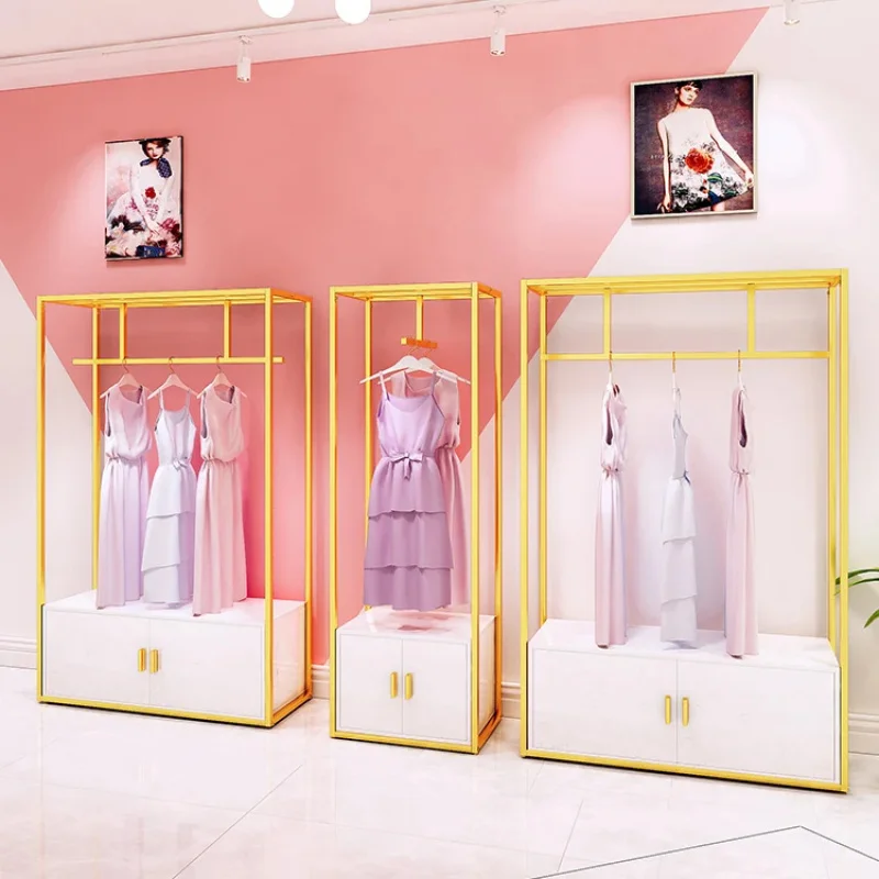 custom.Fashion Women Clothes Shop Display Racks Metal Retail Boutique Kid Clothing Rack Cloth Store Gold Display Stands
