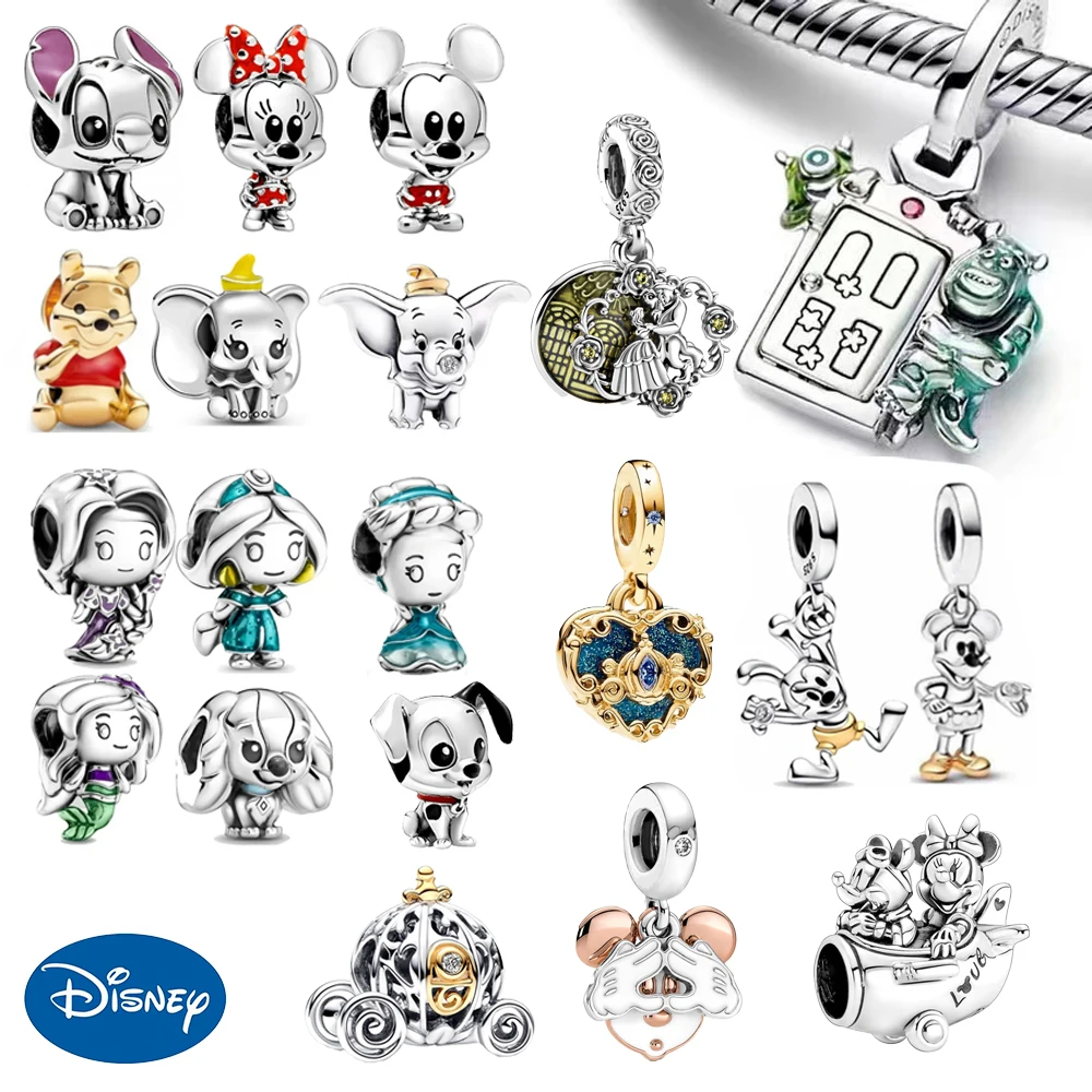 

Disney 100th Charm 925 Silver Princess Pumpkin Cart Mickey Minnie Dumbo Toystory Stitch Beads Fit Original Bracelets DIY Jewelry