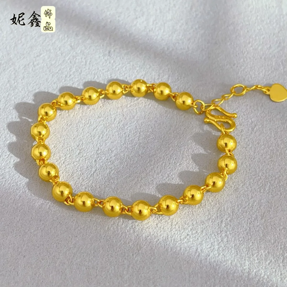 

Smooth Round Bead Bracelet Women's 24K Gold AU999 - Smooth golden beads for shine, pure gold texture, daily versatile wear