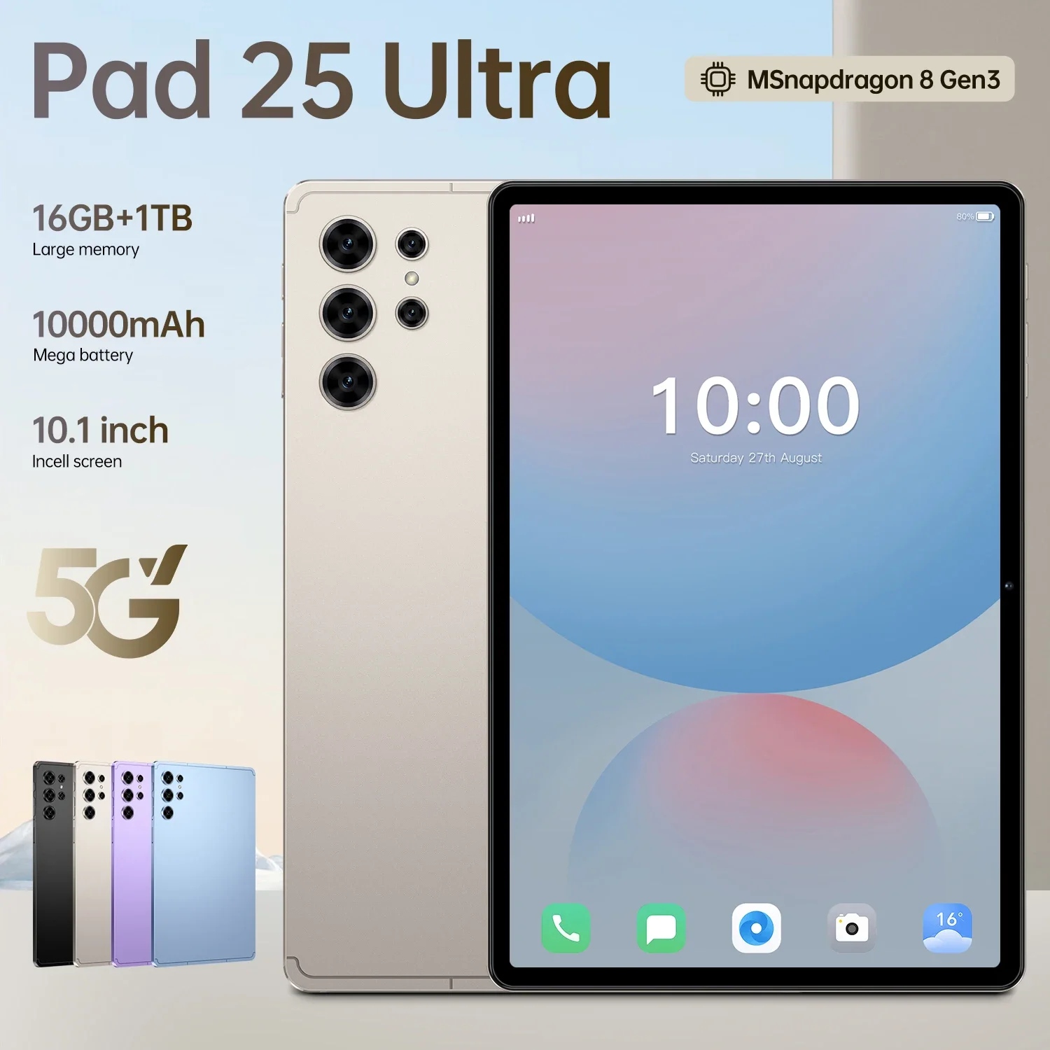 

2025 Новый планшетный ПК Pad 25 Ultra 10,1 дюйма, 16 ГБ ОЗУ, 1 ТБ ПЗУ, поддержка видеозвонков, двойная камера, десять ядер, аккумулятор Android 15 10000 мАч