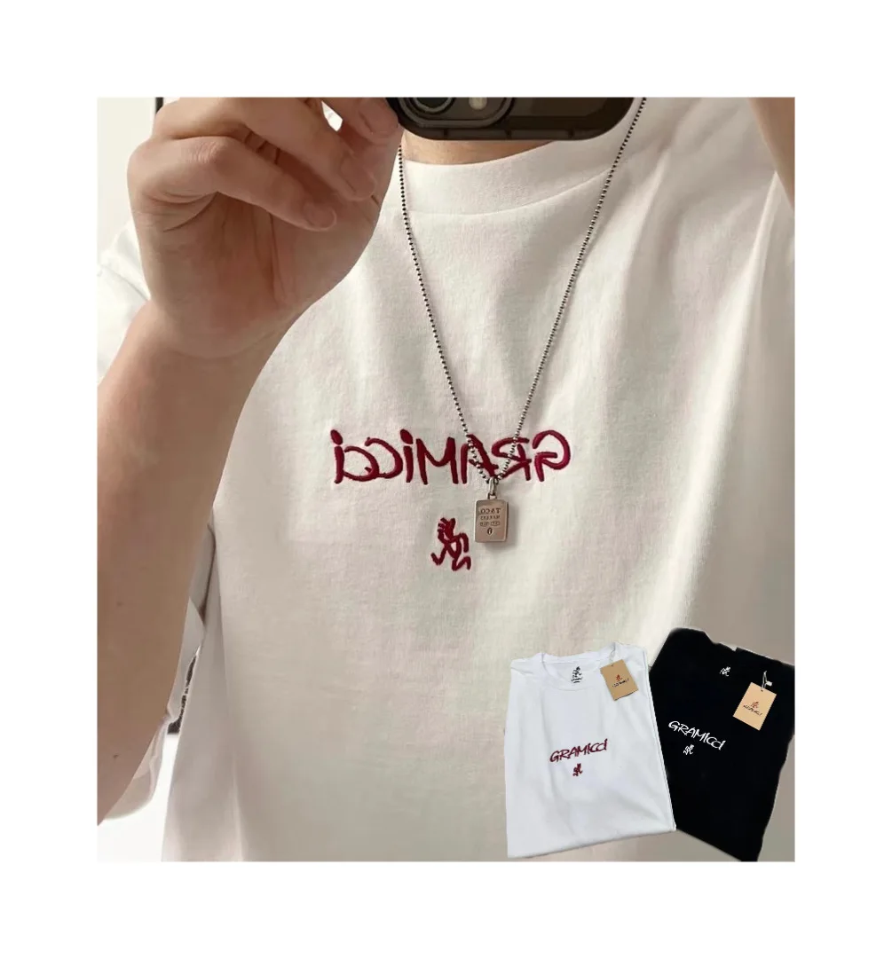 

Классическая хлопковая футболка с круглым вырезом и короткими рукавами в японском стиле Grmaicci Dingfan с вышивкой