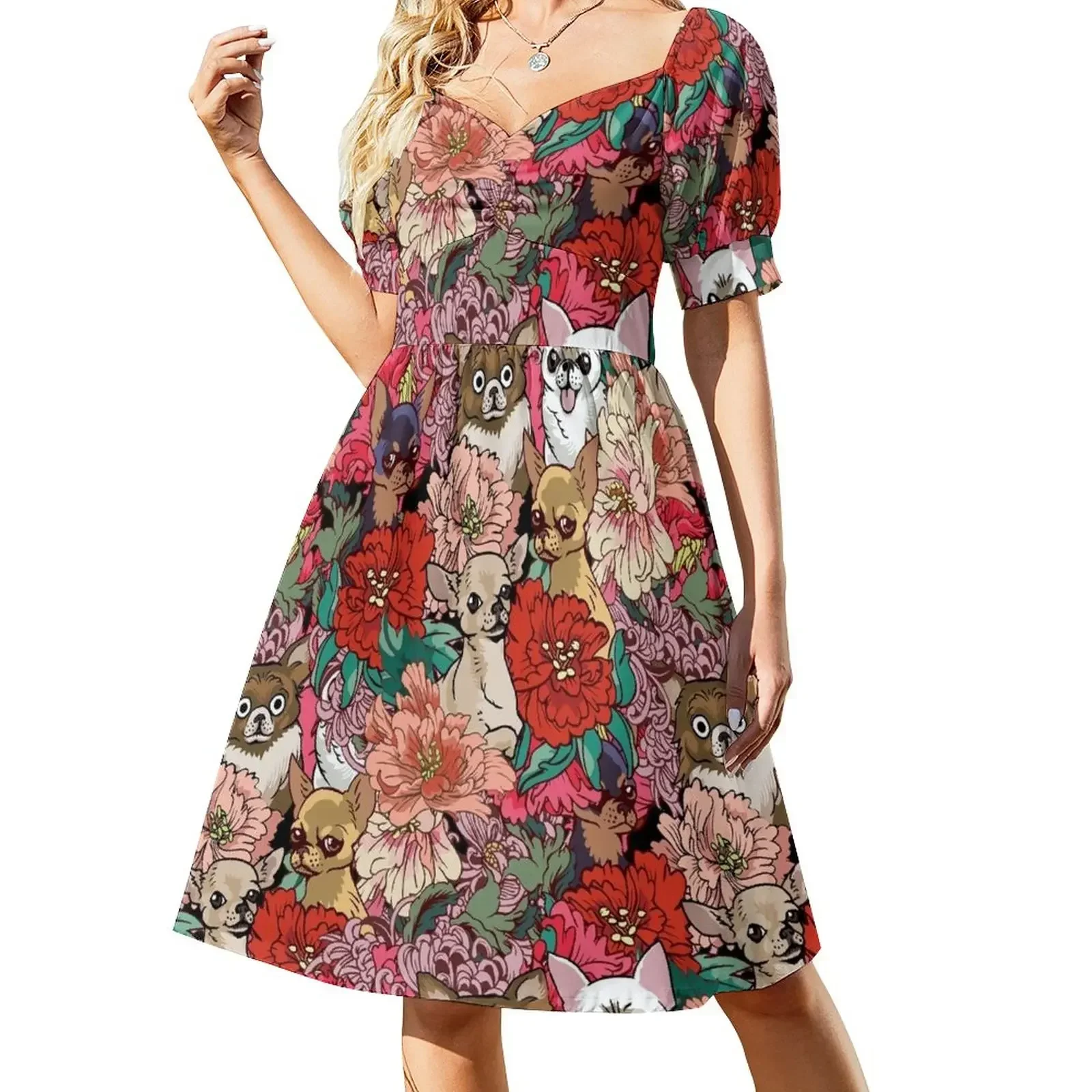 

Because Chihuahua Short-Sleeved Dress prom dresses women party dresses Women's evening dress Dresses gala Dress