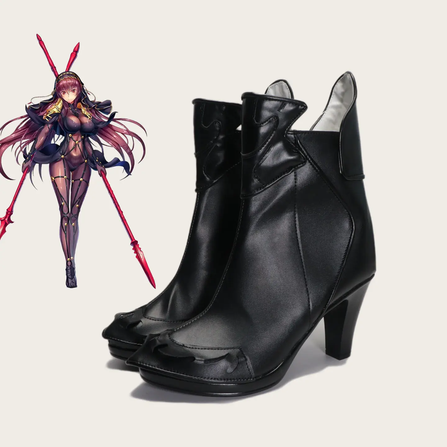 Zapatos de Cosplay de Anime Fate/Grand Order Scáthach, Botas Cortas de Tacón Alto de Cuero PU Negro para Halloween y Carnaval