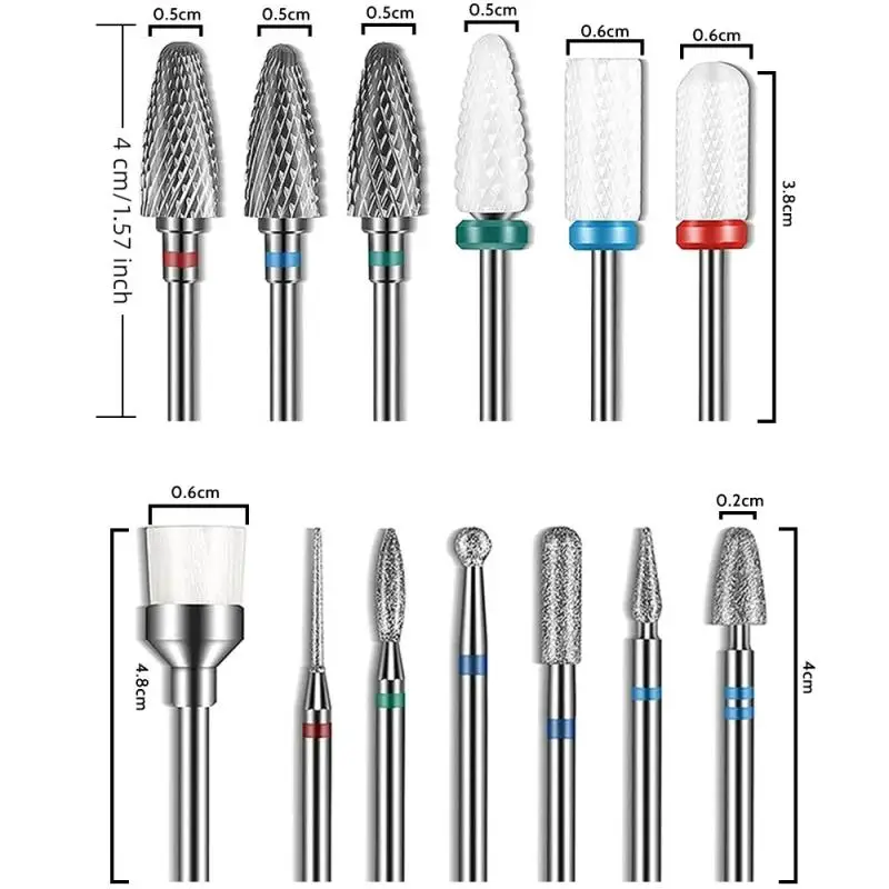 13個入りネイルドリルビットセット セラミックタングステン鋼ドリルビット ジェルポリッシュ除去 角質除去 電動ミリングカッター ネイルファイル
