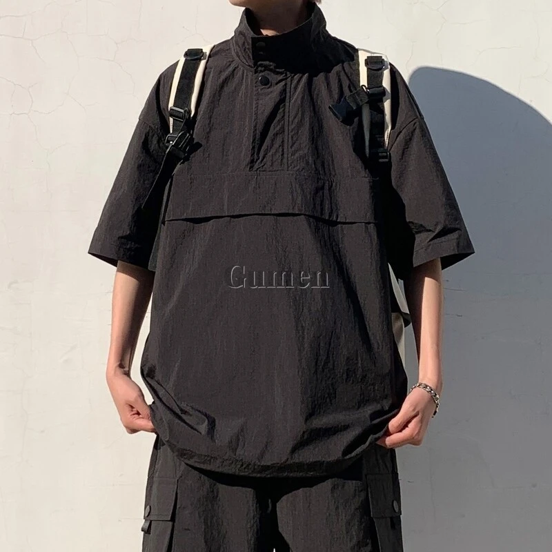 M/L/XL/2XL/3XL الوقوف طوق قمصان الرجال بلون قصيرة الأكمام تي شيرت الصيف ضوء تنفس في الهواء الطلق الرجال بلايز عادية