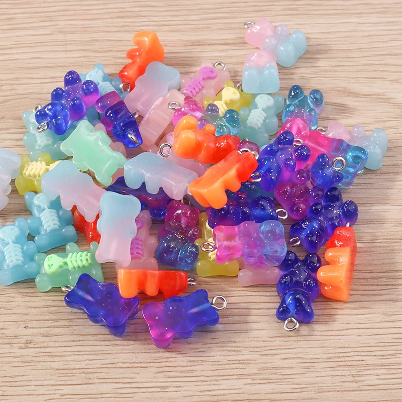 Tusember 10pcs 10 Colors Cute Colorful Resin Gummy Bear Charms For Jewelry Making Animal Earrings DIY Necklace Accessories